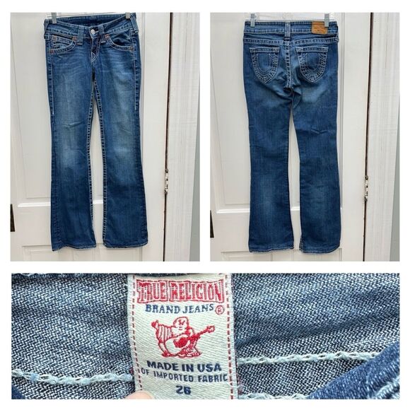 True Religion Bobby Big T thick stitch denim boot cut jeans women's 26 - Picture 1 of 10